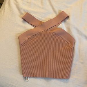 Babaton Sculpt Knit Criss Cross Cropped Tank in Heirloom Pink